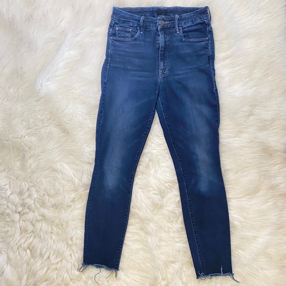 Mother High Waisted Looker Skinny Ankle Jeans Womens 26 Blue Raw Hem Denim - Picture 4 of 9